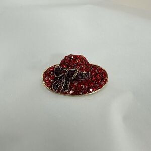 Vintage Red Hat Society Rhinestone Brooch Pin Crystals